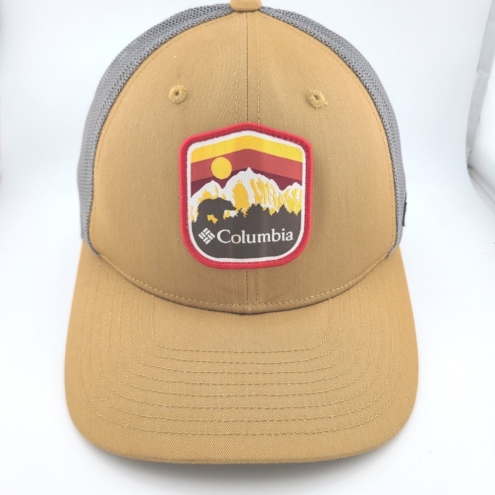 Columbia Bear Mountain Trucker Hat Snapback Mesh Hiking Outdoors Gorpcore Tan‎
